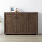 コサロ ワイドストッカー ストッカー 収納 可動板 配線穴 開き扉 アンティーク風 取っ手 サイドボード ブラウン 幅1150×奥行306×高さ781mm