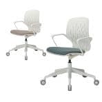 カジュアルタスクチェア ホワイトボディ ウレタン中空キャスター 固定肘 事務用チェア 背ベンディング ミーティングチェア オフィスチェア デスクチェア KW-R125W