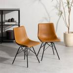 【2脚セット】ダイニングチェア レザー調 肘なし 食卓椅子 合皮 スチール脚 在宅ワーク デスクチェア 椅子 かっこいい モダン ブラック 黒 ネイビー