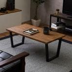 リビングテーブル 木製 ローテーブル センターテーブル 長方形 耐水性 撥水 台形脚 スチール脚 コンパクト 幅900×奥行500×高さ370mm