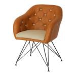 市場 デザインチェア ボタン キャメル 肘付き 布張り アンティーク風 固定脚 パーソナルチェア ダイニングチェア