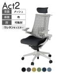ITOKI オフィスチェア アクト2 クロス ヘッドレスト 樹脂脚 アジャスタブル肘 ランバーサポート ウレタンキャスター ハンガー付き 抗ウイルス再生張地 GN
