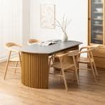 【設置無料】4人用 楕円形 ダイニングテーブルセット 5点 (幅1650mm 食卓テーブル×1 食卓椅子×4) セラミックテーブル 肘付き 板座 ダイニングチェア 木製