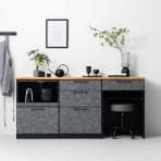 キッチンカウンター メラミン天板 引き出し キッチン収納 オープン収納 ゴミ箱 レンジ台 コンセント付き 食器棚 日本製 幅1800×奥行490×高さ870mm