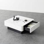 ローテーブル オーヴ ORV 収納 引き出し セラミック天板 正方形 テーブル 座卓 収納付きテーブル リビングテーブル センターテーブル 完成品 幅750×奥行750×高さ300mm 白 おしゃれ グレー ホワイト モダン シンプル 石目調 大容量