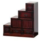 民芸調 階段箪笥 左下がり 和タンス 収納棚 引き出し 引き戸 和風 天然木 桐材 幅670×奥行345×高さ700mm