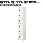 ジョイントスチール薄型組立式ロッカー シリンダー錠 1連 6段 6人用 ホワイト 幅300×奥行380×高さ1650mm スチールロッカー 鍵付き オフィスロッカー スリムロッカー