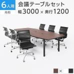 【6人用 会議セット】会議用テーブル 3000×1200 + デザイナーズチェア ローバック 【6脚セット】