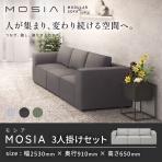 3人掛け ソファセット モジュールソファ MOSIA 組み合せオフィスソファ ファブリック 幅2530×奥行910×高さ650mm クッション付き 滑り止め付き