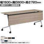 オカムラ マルカ Marca サイドフォールドテーブル 81F5BD ミーティングテーブル フラップテーブル 跳ね上げ式 ネスティング 幅1500×奥行600×高さ720mm ナイロンキャスター 棚板付き 幕板付き メラミン天板 ブラック/プライズウッド
