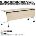 オカムラ マルカ Marca サイドフォールドテーブル 81F5ED ミーティングテーブル フラップテーブル 跳ね上げ式 ネスティング 幅1500×奥行600×高さ720mm ナイロンキャスター コンセントユニット付き 幕板付き メラミン天板 ブラック/プライズウッド