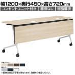 オカムラ マルカ Marca サイドフォールドテーブル 81F5EE ミーティングテーブル フラップテーブル 跳ね上げ式 ネスティング 幅1200×奥行450×高さ720mm ナイロンキャスター コンセントユニット付き 幕板付き メラミン天板 ブラック/プライズウッド