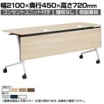 オカムラ マルカ Marca サイドフォールドテーブル 81F5EG ミーティングテーブル フラップテーブル 跳ね上げ式 ネスティング 幅2100×奥行450×高さ720mm ナイロンキャスター コンセントユニット付き 幕板付き メラミン天板 ホワイト/ネオウッド