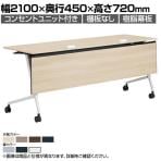 オカムラ マルカ Marca サイドフォールドテーブル 81F5EG ミーティングテーブル フラップテーブル 跳ね上げ式 ネスティング 幅2100×奥行450×高さ720mm ナイロンキャスター コンセントユニット付き 幕板付き メラミン天板 ブラック/プライズウッド