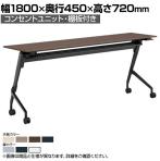 オカムラ マルカ Marca サイドフォールドテーブル 81F5FX ミーティングテーブル フラップテーブル 跳ね上げ式 ネスティング 幅1800×奥行450×高さ720mm ナイロンキャスター コンセントユニット付き 棚板付き メラミン天板 ブラック/プライズウッド