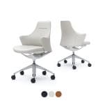 オカムラ ライブス Lives ワークチェア Work Chair CD53BW オフィスチェア 背・肘・座一体 ロータイプ アルミ脚 革張り ホワイトボディ ポリッシュ脚