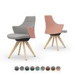 オカムラ ライブス Lives ワークチェア Work Chair CD43YR オフィスチェア 背・肘・座一体 ロータイプ 木脚 固定脚 布張り(ツイル/ツートン) ブラックボディ 木脚ナチュラル色