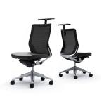 オカムラ コーラル Choral CQ32BR FK61 オフィスチェア 肘なし ミドルバック アルミ脚 ハンガー付き 背メッシュ 座面革張り ポリッシュフレーム ブラックボディ