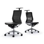 オカムラ コーラル Choral CQ32BS FK61 オフィスチェア 肘なし ミドルバック アルミ脚 ハンガー付き ランバー付き 背メッシュ 座面革張り ポリッシュフレーム ブラックボディ