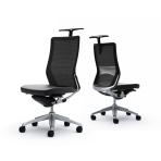 オカムラ コーラル Choral CQ36BS FK61 オフィスチェア 肘なし ハイバック アルミ脚 ハンガー付き ランバー付き 背メッシュ 座面革張り ポリッシュフレーム ブラックボディ