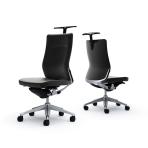 オカムラ コーラル Choral CQ38BS LE オフィスチェア 肘なし ハイバック アルミ脚 ハンガー付き ランバー付き 革張り ポリッシュフレーム ブラックボディ