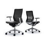 オカムラ コーラル Choral CQ41BS FK61 オフィスチェア デザインアーム ミドルバック アルミ脚 ランバー付き 背メッシュ 座面革張り ポリッシュフレーム ブラックボディ