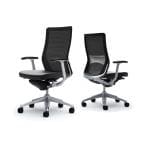 オカムラ コーラル Choral CQ45BS FK61 オフィスチェア デザインアーム ハイバック アルミ脚 ランバー付き 背メッシュ 座面革張り ポリッシュフレーム ブラックボディ