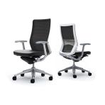 オカムラ コーラル Choral CQ45BZ FK61 オフィスチェア デザインアーム ハイバック アルミ脚 ランバー付き 背メッシュ 座面革張り ポリッシュフレーム ホワイトボディ