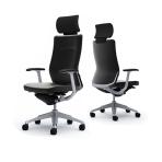 オカムラ コーラル Choral CQ4CGS LE オフィスチェア デザインアーム エクストラハイバック アルミ脚 ランバー付き 革張り シルバーフレーム ブラックボディ