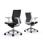 オカムラ コーラル Choral CQ81GW FK61 オフィスチェア アジャストアーム ミドルバック アルミ脚 背メッシュ 座面革張り シルバーフレーム ホワイトボディ