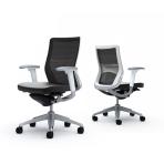 オカムラ コーラル Choral CQ81GZ FK61 オフィスチェア アジャストアーム ミドルバック アルミ脚 ランバー付き 背メッシュ 座面革張り シルバーフレーム ホワイトボディ