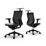 オカムラ コーラル Choral CQ82MR FK61 オフィスチェア アジャストアーム ミドルバック アルミ脚 ハンガー付き 背メッシュ 座面革張り ブラックフレーム ブラックボディ