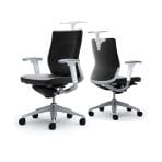 オカムラ コーラル Choral CQ84GW PF72 オフィスチェア アジャストアーム ミドルバック アルミ脚 ハンガー付き クッションタイプ 革張り シルバーフレーム ホワイトボディ