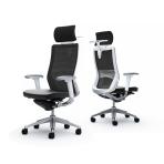 オカムラ コーラル Choral FK61 オフィスチェア アジャストアーム エクストラハイバック アルミ脚 ハンガー付き ランバー付き 背メッシュ 座面革張り ポリッシュフレーム ホワイトボディ