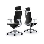 オカムラ コーラル Choral CQ8DGW PF72 オフィスチェア アジャストアーム エクストラハイバック アルミ脚 ハンガー付き クッションタイプ 革張り シルバーフレーム ホワイトボディ