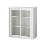 クウォール ガラス引戸書庫(内筒交換錠) 幅900×奥行450×高さ1050mm/SE-RW45-10SG ホワイト 【国産】【完成品】