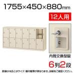 【国産】【完成品】スチール製 シューズボックス・靴箱・下駄箱 6列2段12人用(奥深) 内筒交換錠/SLC-D12Y-T2