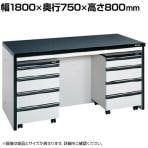 サカエ サイド実験台 キャビネットワゴン2台付き 幅1800×奥行750×高さ800mm ST-18HAA