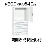サカエ PNH9063D5W | 保管システム収納庫 鍵付き 両開き扉コンビタイプ 引き出し付き 保管庫 均等耐荷重250kg/段 幅900×奥行640×高さ1800mm