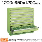 サカエ ワイドキャビネットWYタイプ 業務用収納棚 引き出し8段 タテ仕切付 オールロック 3重安全装置内蔵 幅1200×奥行650×高さ1200mm WY-8A