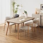 4人用 ダイニングテーブルセット 5点(幅1500mm 食卓テーブル×1 食卓椅子×4) LENAS  レナス ファブリック モルタル風 コンクリート調 北欧 ナチュラルモダン 韓国インテリア 工務店 住宅展示場 モデルハウス インテリアコーディネート モデルルーム