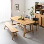 4人用 ダイニングセット 4点 テーブル(幅1800mm)+チェア2脚(PVC)+ベンチ1脚 ソイル soil 木製 天然木 広々サイズ スタッキング 食卓セット ダイニング ナチュラル 幅1800×奥行850×高さ720mm