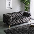 3人掛け ソファ ベルベッド生地 脚付き モダン フェミニン シンプル 高級感 ゴージャス ラグジュアリー ゴールド脚 店舗 幅1910×奥行850×高さ700mm