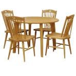 4人用 ダイニングセット 5点 (幅1000mmテーブル×1 チェア×4) 円形 ダイニングテーブル ダイニングチェア 木製 アルダー材 ナチュラル 北欧 ウィドゥスタイル 幅1000×奥行1000×高さ700mm