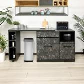 キッチンカウンター 伸縮式 日本製 レンジ台 キッチン収納 国産 カウンターテーブル 作業台 ゴミ箱収納 モダン 大理石柄 幅1200~2100×奥行445×高さ850mm