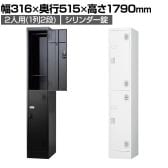 2人用 スチールロッカー 1列2段 スタンダードロッカー 鍵付き シリンダー錠 幅316×奥行515×高さ1790mm【国産】【完成品】/TLK-S2S パーソナルロッカー 個人ロッカー 更衣室ロッカー ホワイト ブラック