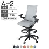 ITOKI オフィスチェア アクト2 ハイポジション 樹脂脚 アジャスタブル肘 ランバーサポート ウレタンキャスター ハンガー付き 座:再生ポリエステル W2