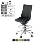 ITOKI オフィスチェア アクト2 ハイポジション アルミミラー脚 肘なし ウレタンキャスター 事務椅子 ハンガー付き 背:抗ウイルスメッシュ ZN
