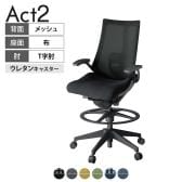 ITOKI オフィスチェア アクト2 ハイポジション 樹脂脚 T型肘 ランバーサポート ウレタンキャスター 事務椅子 デスクチェア 背:抗ウイルスメッシュ W2