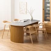 【設置無料】4人用 楕円形 ダイニングテーブルセット 5点 (幅1650mm 食卓テーブル×1 食卓椅子×4) セラミックテーブル 肘付き 板座 ダイニングチェア 木製